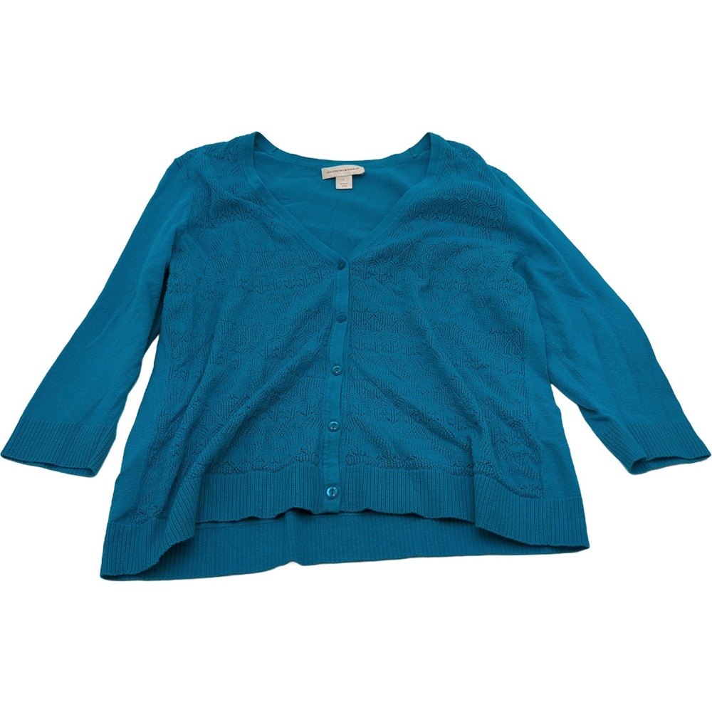 Christopher & Banks Teal Blue Pointelle Knit Button Front Cardigan Sweater L